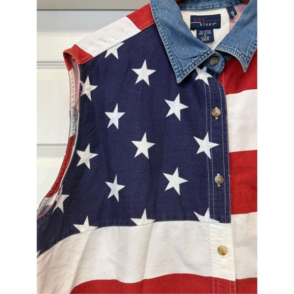 Vintage CST Blues American Flag Print Sleeveless Button Down Shirt sz 22 - Picture 2 of 5